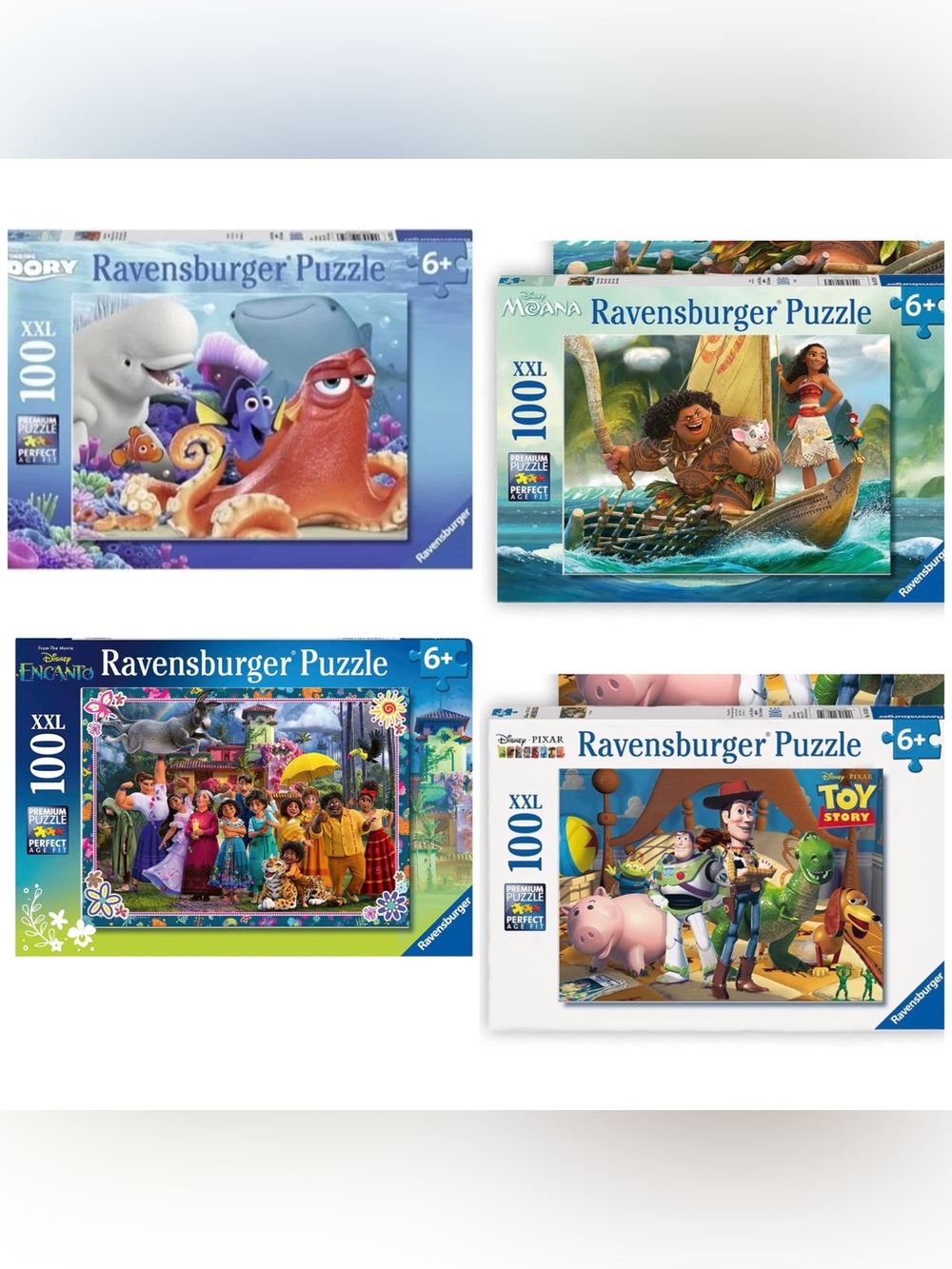 Ravensburger 100 XXL Puzzles 4-Pack Toy Story Encanto Moana Finding Dory Age 6+